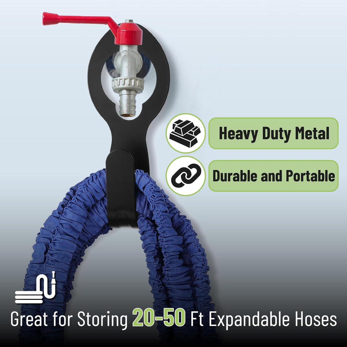 Small Garden Hose Holder, Metal, Fits 20-50 ft 5/8” Expandable Hose