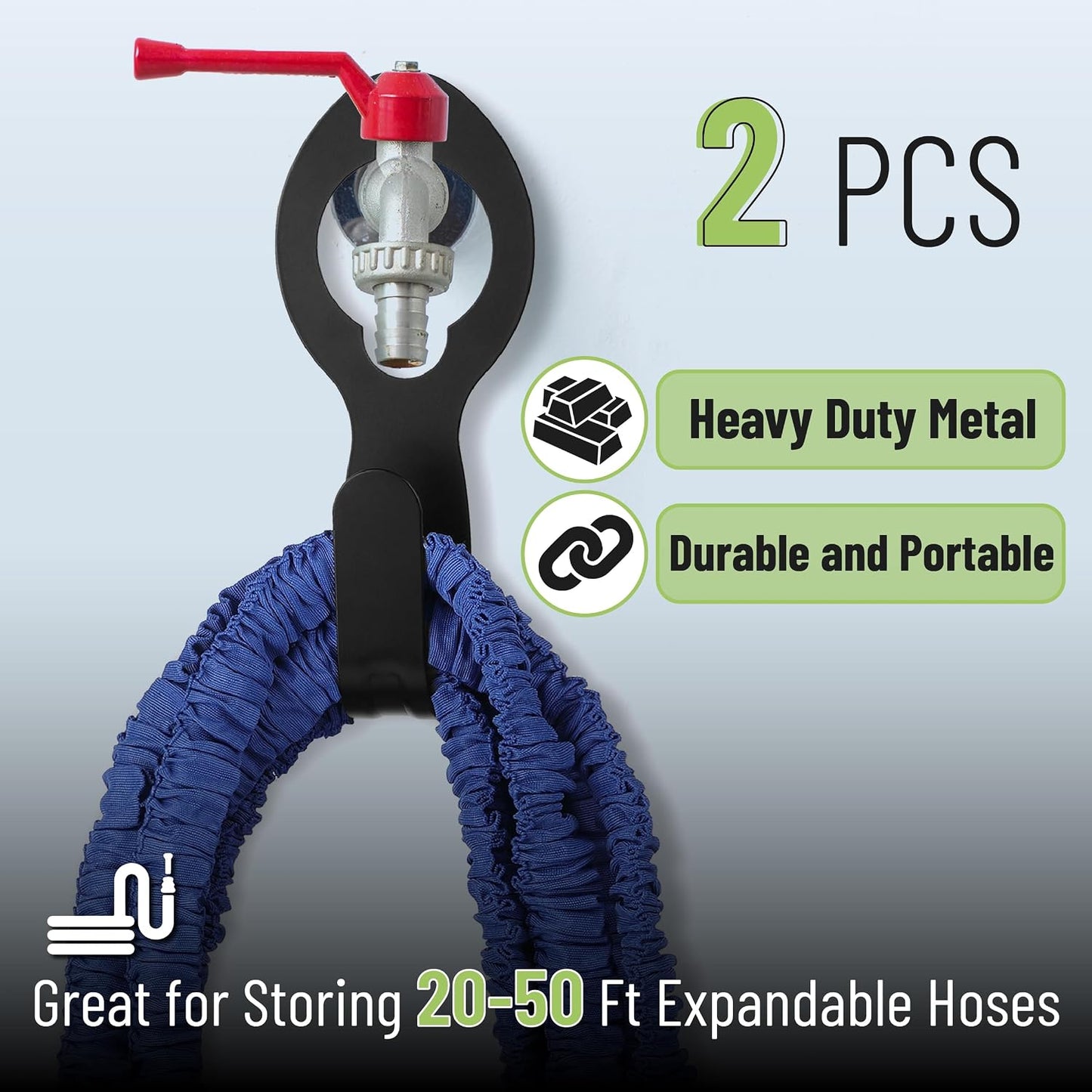 Small Garden Hose Holder, Metal, Fits 20-50 ft 5/8” Expandable Hose