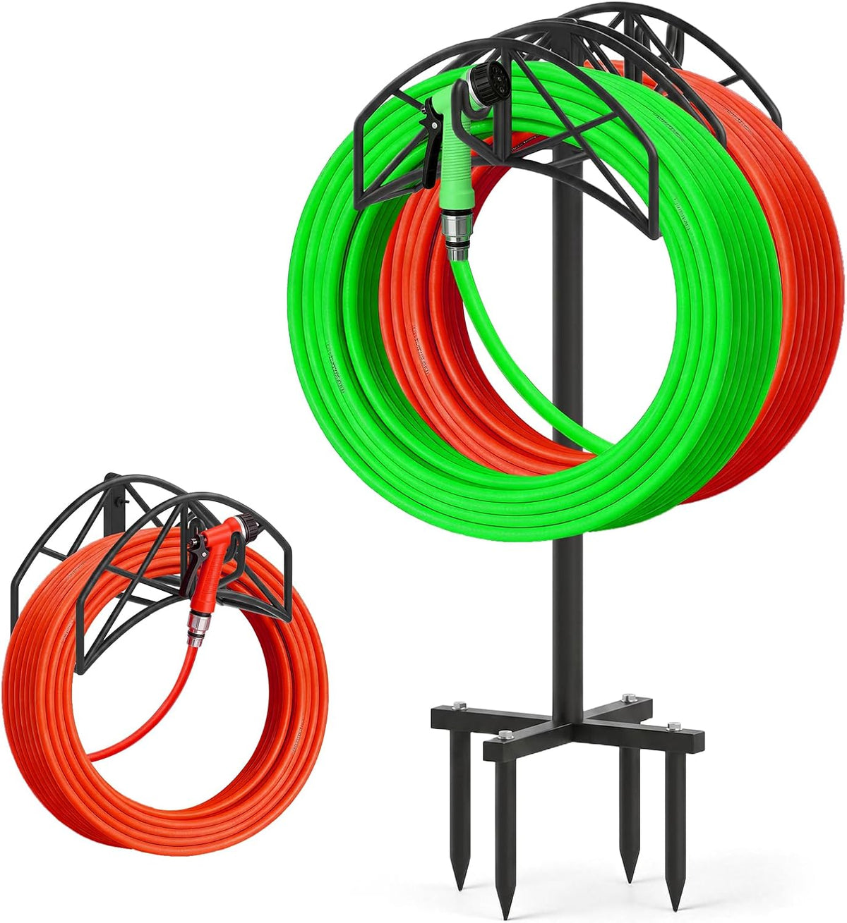 Garden Water Hose Holder Freestanding,Wall Mount with 90° Rotatable Hook