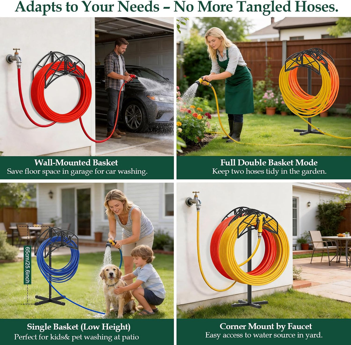 Garden Water Hose Holder Freestanding,Wall Mount with 90° Rotatable Hook