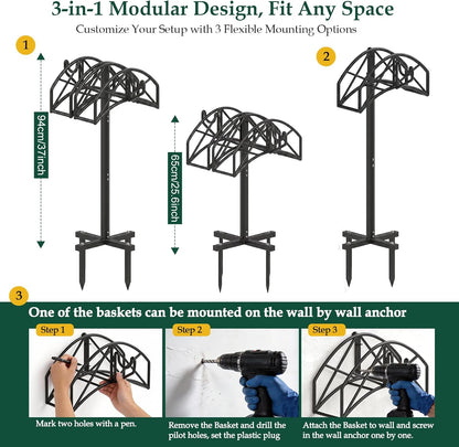Garden Water Hose Holder Freestanding,Wall Mount with 90° Rotatable Hook