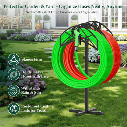 Garden Water Hose Holder Freestanding,Wall Mount with 90° Rotatable Hook