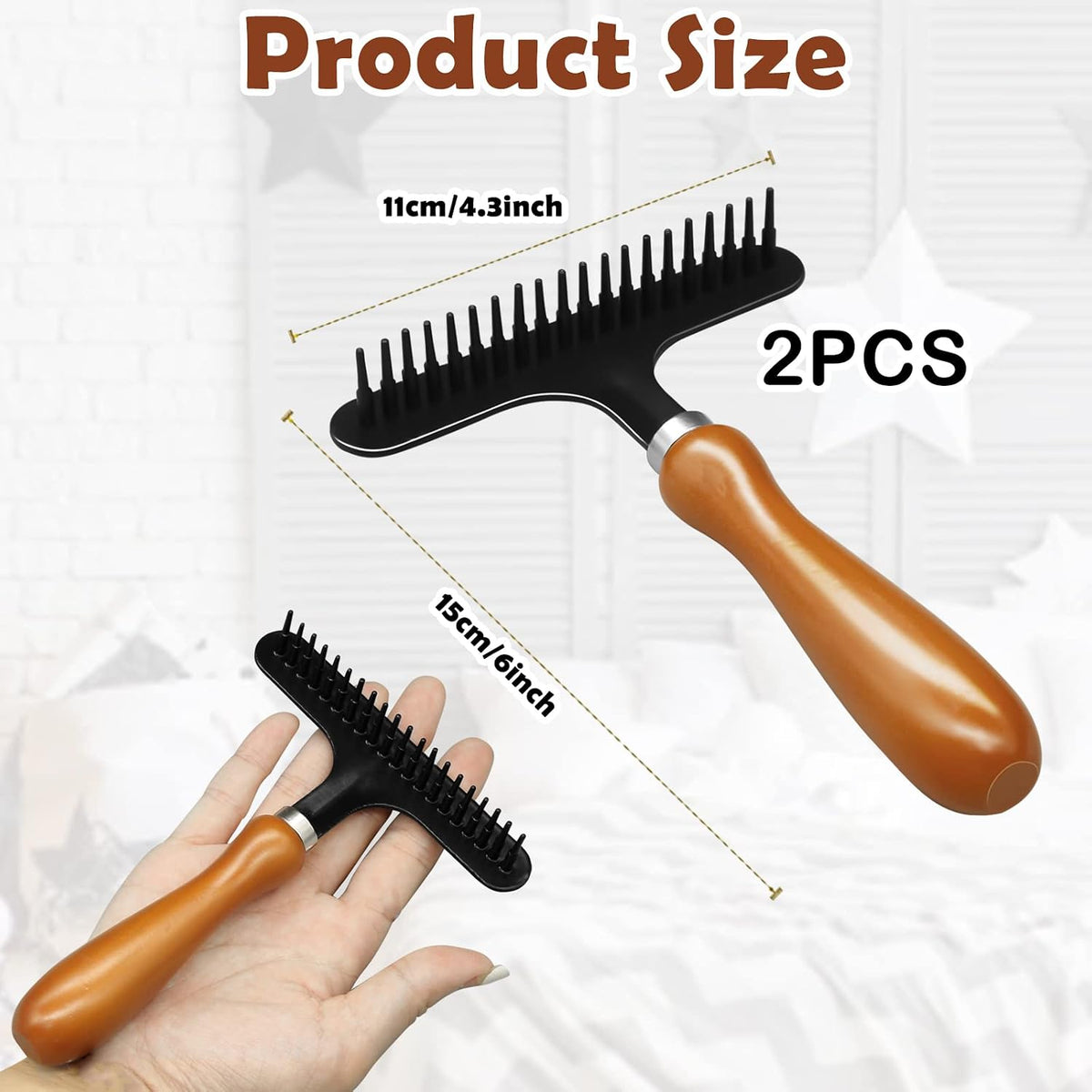Portable Carpet Rake, Matted & Shag Rug Rake, 6.0 x 4.3 inches, Black