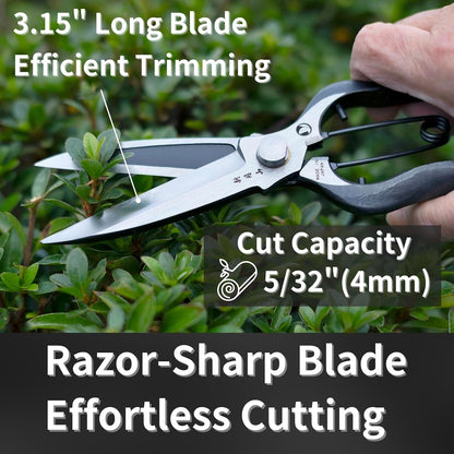 Japanese Pruning Shears for Gardening 8”, Professional Heavy Duty Bypass Pruners, Hand Forged Japanese Carbon Steel Blade, Spring Loaded Handle, Made in Japan