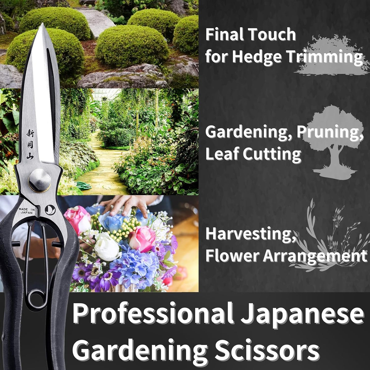 Japanese Pruning Shears for Gardening 8”, Professional Heavy Duty Bypass Pruners, Hand Forged Japanese Carbon Steel Blade, Spring Loaded Handle, Made in Japan