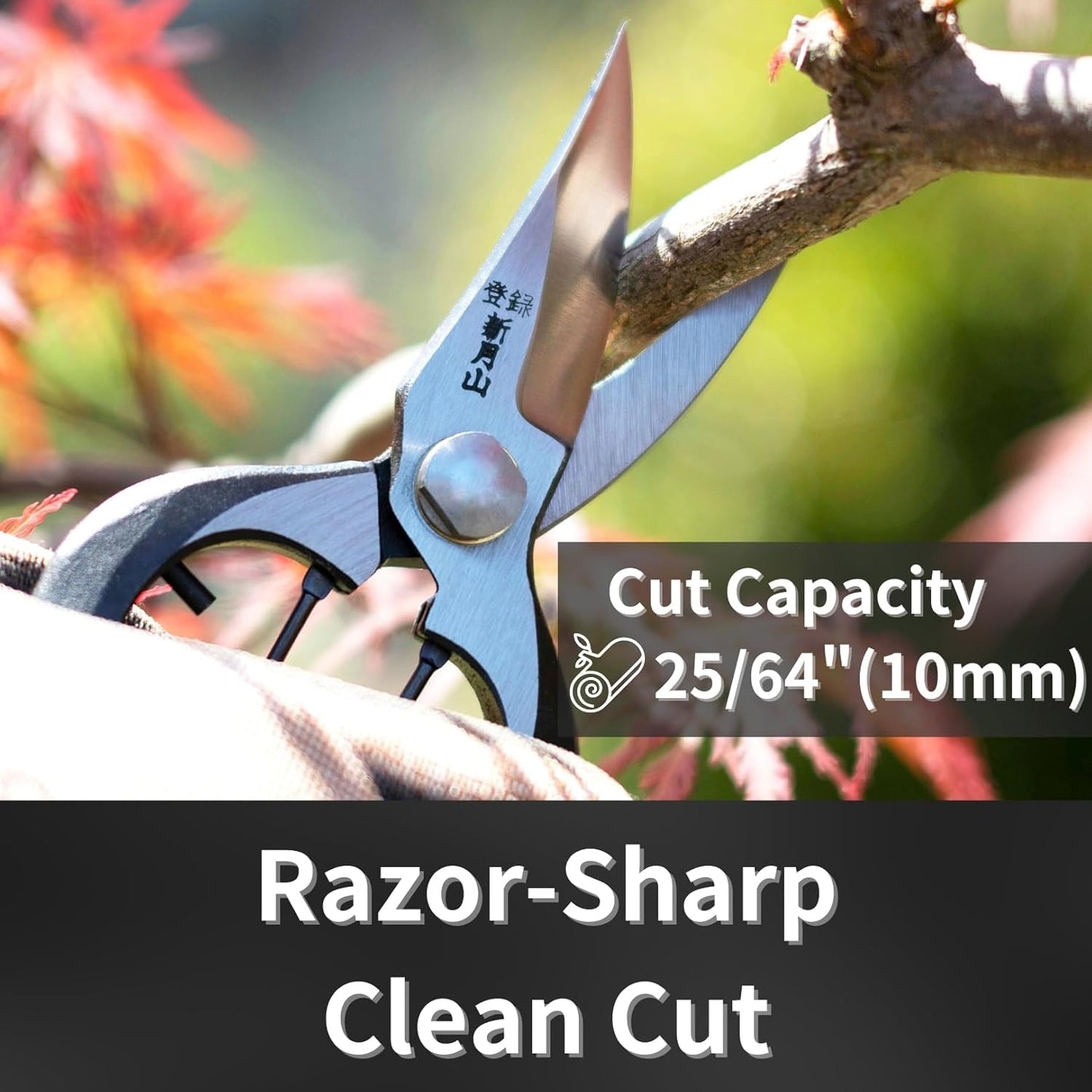 Japanese Pruning Shears for Gardening 8”, Professional Heavy Duty Bypass Pruners, Hand Forged Japanese Carbon Steel Blade, Spring Loaded Handle, Made in Japan