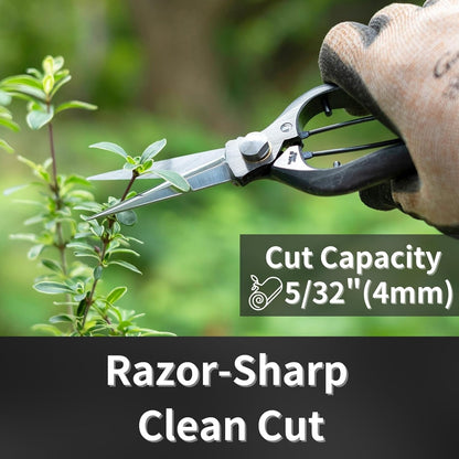 Japanese Pruning Shears for Gardening 8”, Professional Heavy Duty Bypass Pruners, Hand Forged Japanese Carbon Steel Blade, Spring Loaded Handle, Made in Japan