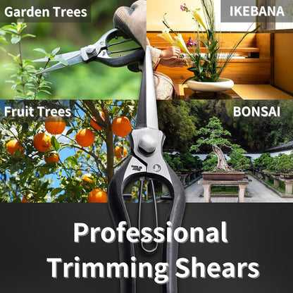 Japanese Pruning Shears for Gardening 8”, Professional Heavy Duty Bypass Pruners, Hand Forged Japanese Carbon Steel Blade, Spring Loaded Handle, Made in Japan