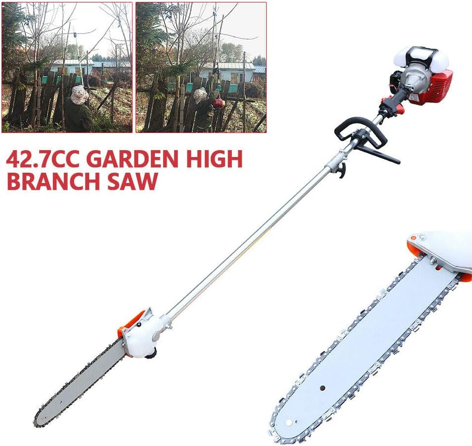 42.7CC 2 Stroke Gas Powered Pole Chainsaw Pruner Trimmer,1.7HP 12 Inch Cordless Pole Saw Tree Trimmer with 12" Blade,105cm Long Reach Extension Pole,Total Length with Extension Pole - 340cm