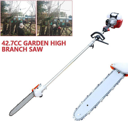 42.7CC 2 Stroke Gas Powered Pole Chainsaw Pruner Trimmer,1.7HP 12 Inch Cordless Pole Saw Tree Trimmer with 12" Blade,105cm Long Reach Extension Pole,Total Length with Extension Pole - 340cm