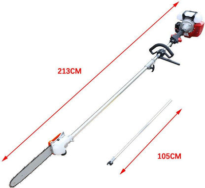 42.7CC 2 Stroke Gas Powered Pole Chainsaw Pruner Trimmer,1.7HP 12 Inch Cordless Pole Saw Tree Trimmer with 12" Blade,105cm Long Reach Extension Pole,Total Length with Extension Pole - 340cm