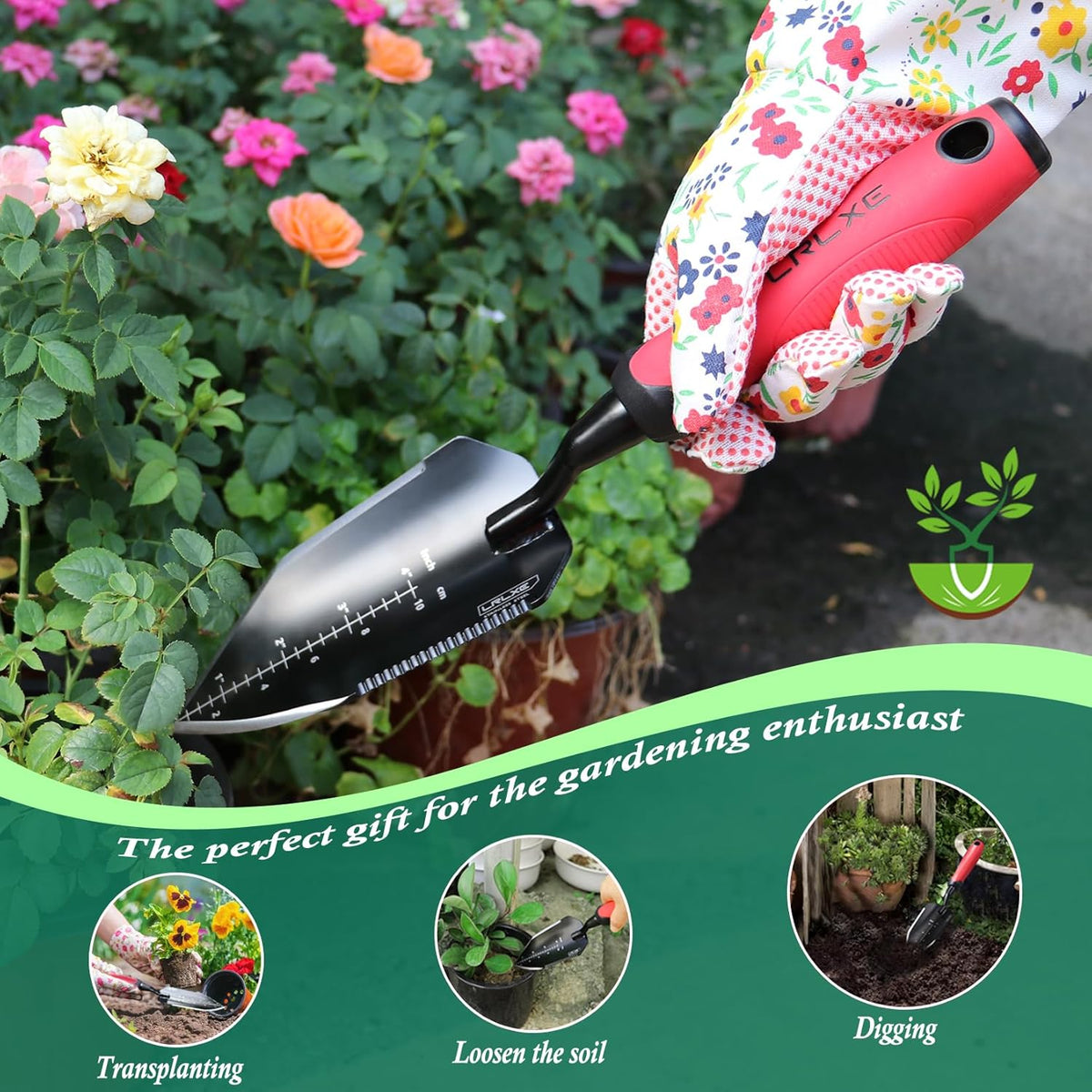 Heavy Duty Stainless Steel Garden Trowel, Non Slip Rubber Hand Shovel
