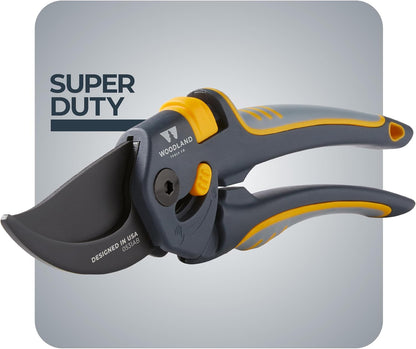 . Super Duty Bypass Pruning Shears – 3/4" Cut Capacity, Gear-Driven Cutting System, High Carbon Steel Blade, Internal Spring, Adjustable Grip, Garden Pruner for Thick Stems and Shrubs