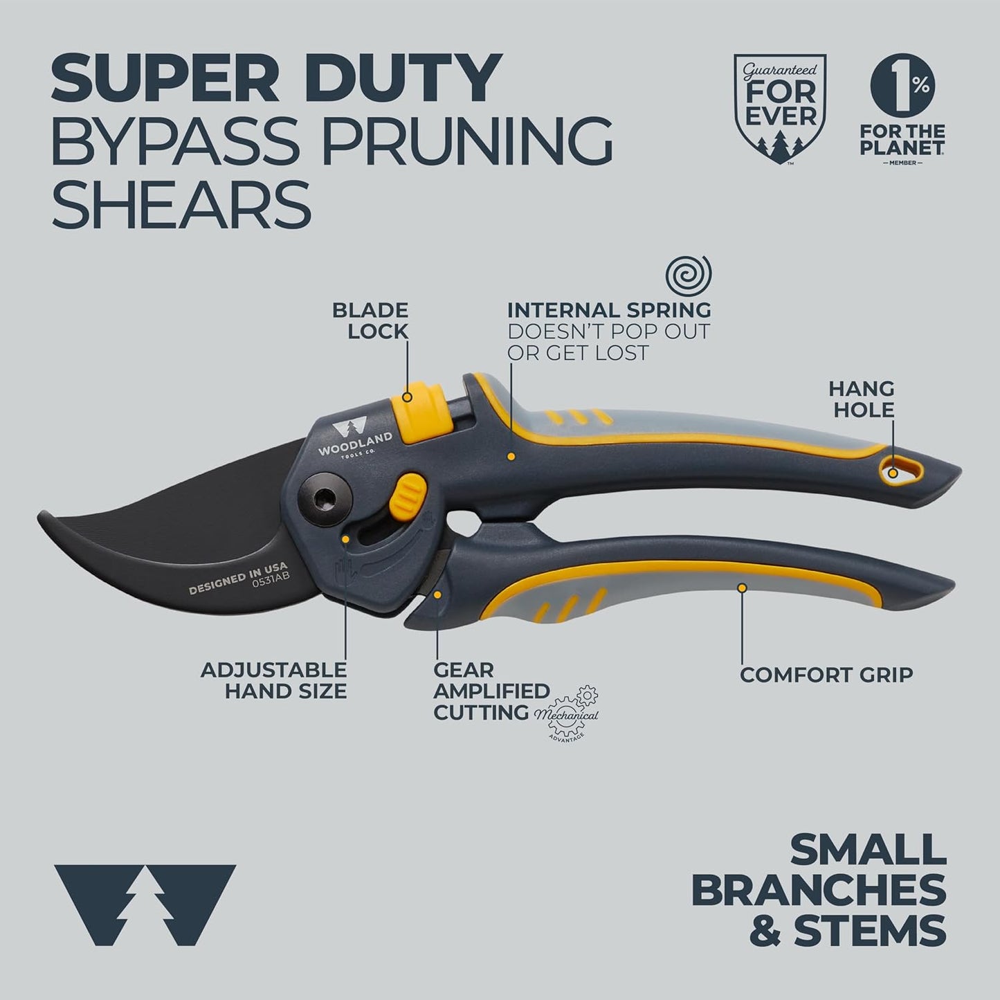 . Super Duty Bypass Pruning Shears – 3/4" Cut Capacity, Gear-Driven Cutting System, High Carbon Steel Blade, Internal Spring, Adjustable Grip, Garden Pruner for Thick Stems and Shrubs