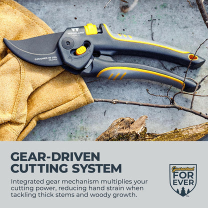 . Super Duty Bypass Pruning Shears – 3/4" Cut Capacity, Gear-Driven Cutting System, High Carbon Steel Blade, Internal Spring, Adjustable Grip, Garden Pruner for Thick Stems and Shrubs