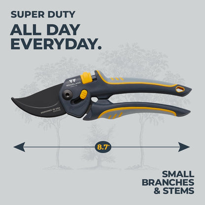 . Super Duty Bypass Pruning Shears – 3/4" Cut Capacity, Gear-Driven Cutting System, High Carbon Steel Blade, Internal Spring, Adjustable Grip, Garden Pruner for Thick Stems and Shrubs