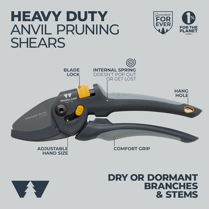 . Super Duty Bypass Pruning Shears – 3/4" Cut Capacity, Gear-Driven Cutting System, High Carbon Steel Blade, Internal Spring, Adjustable Grip, Garden Pruner for Thick Stems and Shrubs