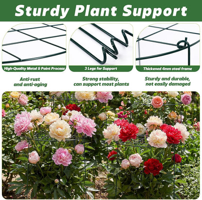 4 Pack Round Peony Cages and Supports 20 x 30 Inches (D x H) Grow Through Grid Plant Brace Plant Support Stake Heavy Duty Metal Flower Support Rings for Rose Tomato Hydrangea Strawberry