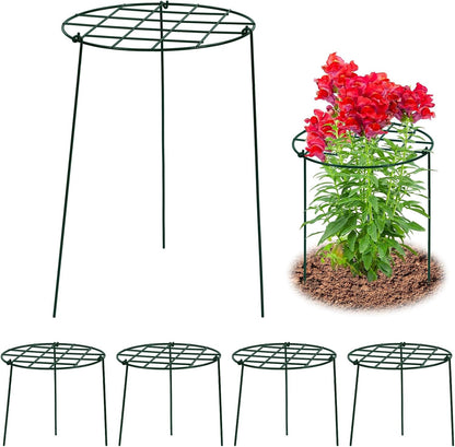 4 Pack Round Peony Cages and Supports 20 x 30 Inches (D x H) Grow Through Grid Plant Brace Plant Support Stake Heavy Duty Metal Flower Support Rings for Rose Tomato Hydrangea Strawberry