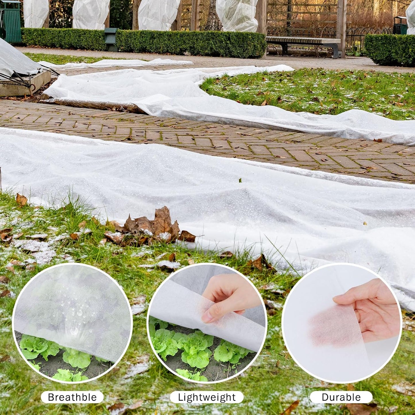3 Pcs Floating Row Cover 10x33 Ft Frost Blanket Plants Bed,White
