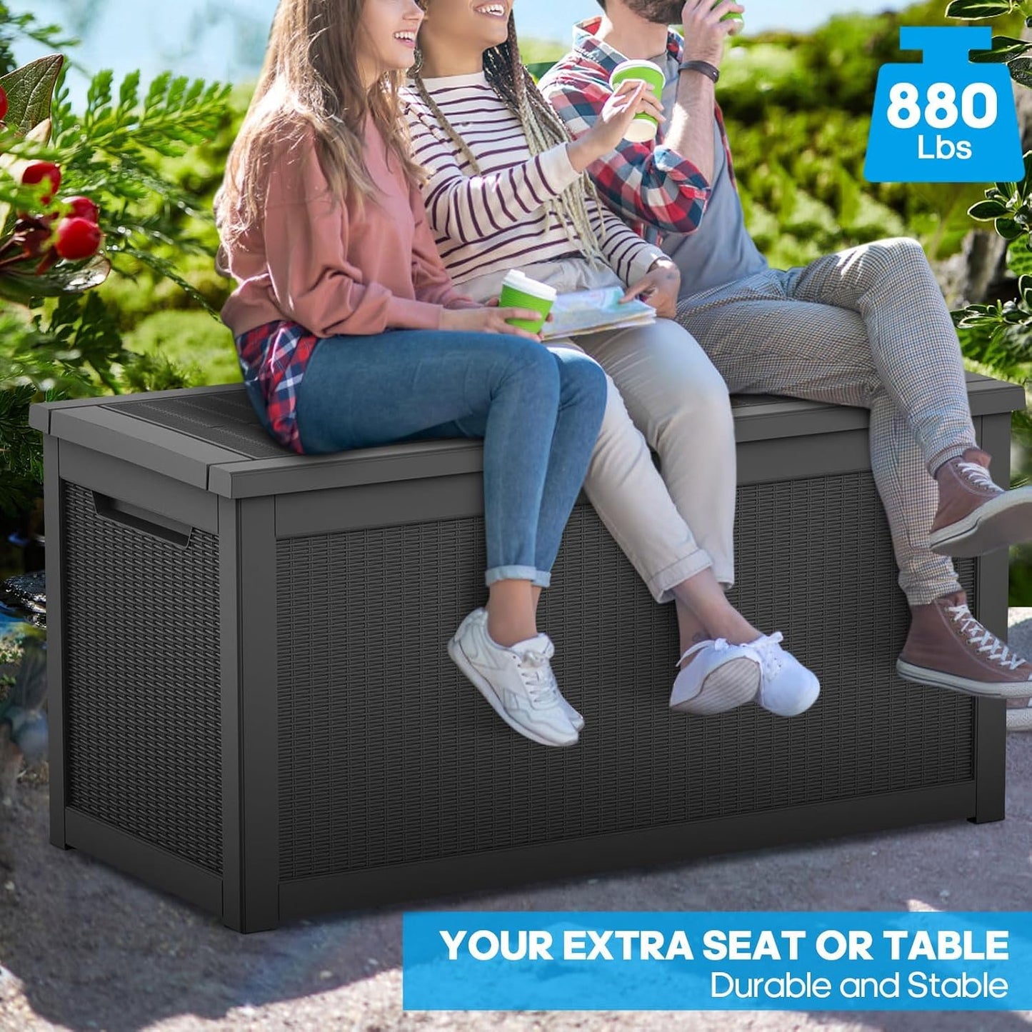 Outdoor Storage Box 325GAL Waterproof Resin Deck Box,Pool Accessories Supplies，UV-Resistant Lockable Package Delivery Bin for Garden Tools,Large Patio Outside Cushions,Chest,Furniture,Black