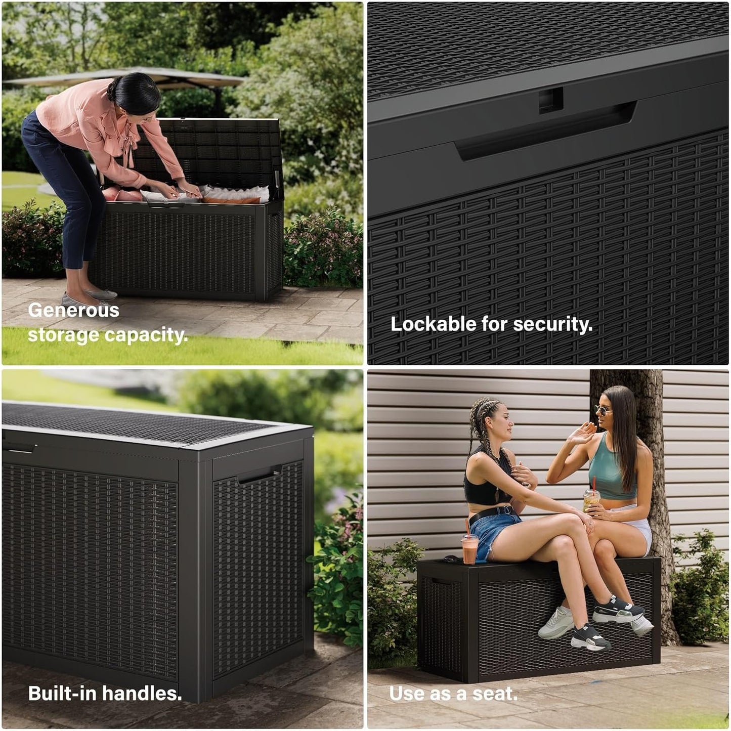 Outdoor Storage Box 325GAL Waterproof Resin Deck Box,Pool Accessories Supplies，UV-Resistant Lockable Package Delivery Bin for Garden Tools,Large Patio Outside Cushions,Chest,Furniture,Black