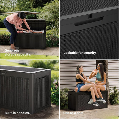 Outdoor Storage Box 325GAL Waterproof Resin Deck Box,Pool Accessories Supplies，UV-Resistant Lockable Package Delivery Bin for Garden Tools,Large Patio Outside Cushions,Chest,Furniture,Black