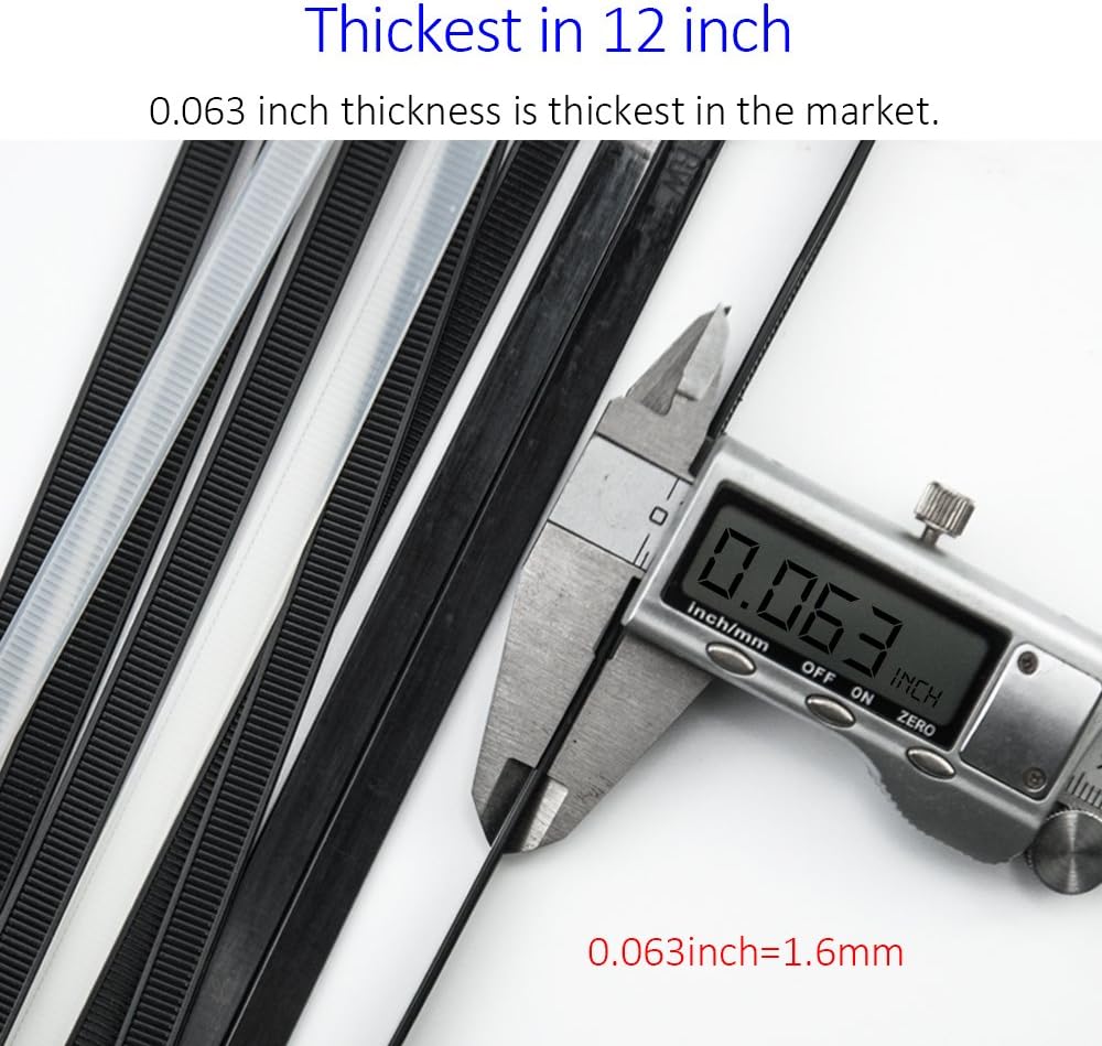 Cable Zip Ties Heavy Duty 12 Inch, Ultra Strong Plastic Wire Ties with 120 Pounds Tensile Strength, 100 Pieces, Nylon Tie Wraps with 0.3 Inch Width in Black & White, Indoor and Outdoor UV Resistant