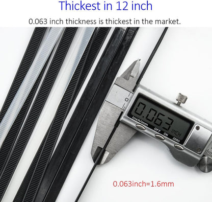 Cable Zip Ties Heavy Duty 12 Inch, Ultra Strong Plastic Wire Ties with 120 Pounds Tensile Strength, 100 Pieces, Nylon Tie Wraps with 0.3 Inch Width in Black & White, Indoor and Outdoor UV Resistant