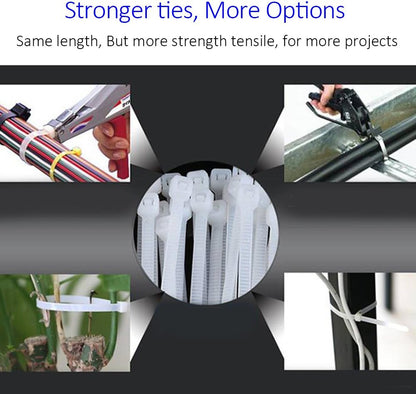 Cable Zip Ties Heavy Duty 12 Inch, Ultra Strong Plastic Wire Ties with 120 Pounds Tensile Strength, 100 Pieces, Nylon Tie Wraps with 0.3 Inch Width in Black & White, Indoor and Outdoor UV Resistant