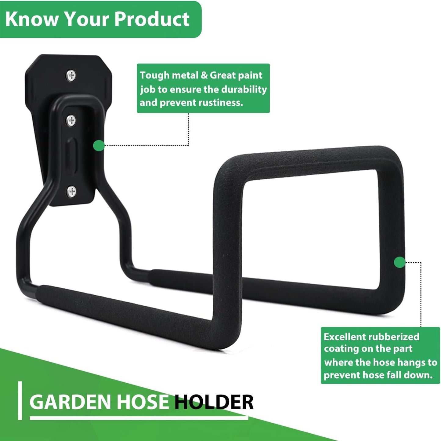 Garden Hose Holder - Hose Hanger Wall Mount, Heavy Duty Water Hose Holder for Outdoor/Indoor Use in Yard, Metal Durable Hose Hooks, Ideal for Water Hose Storage