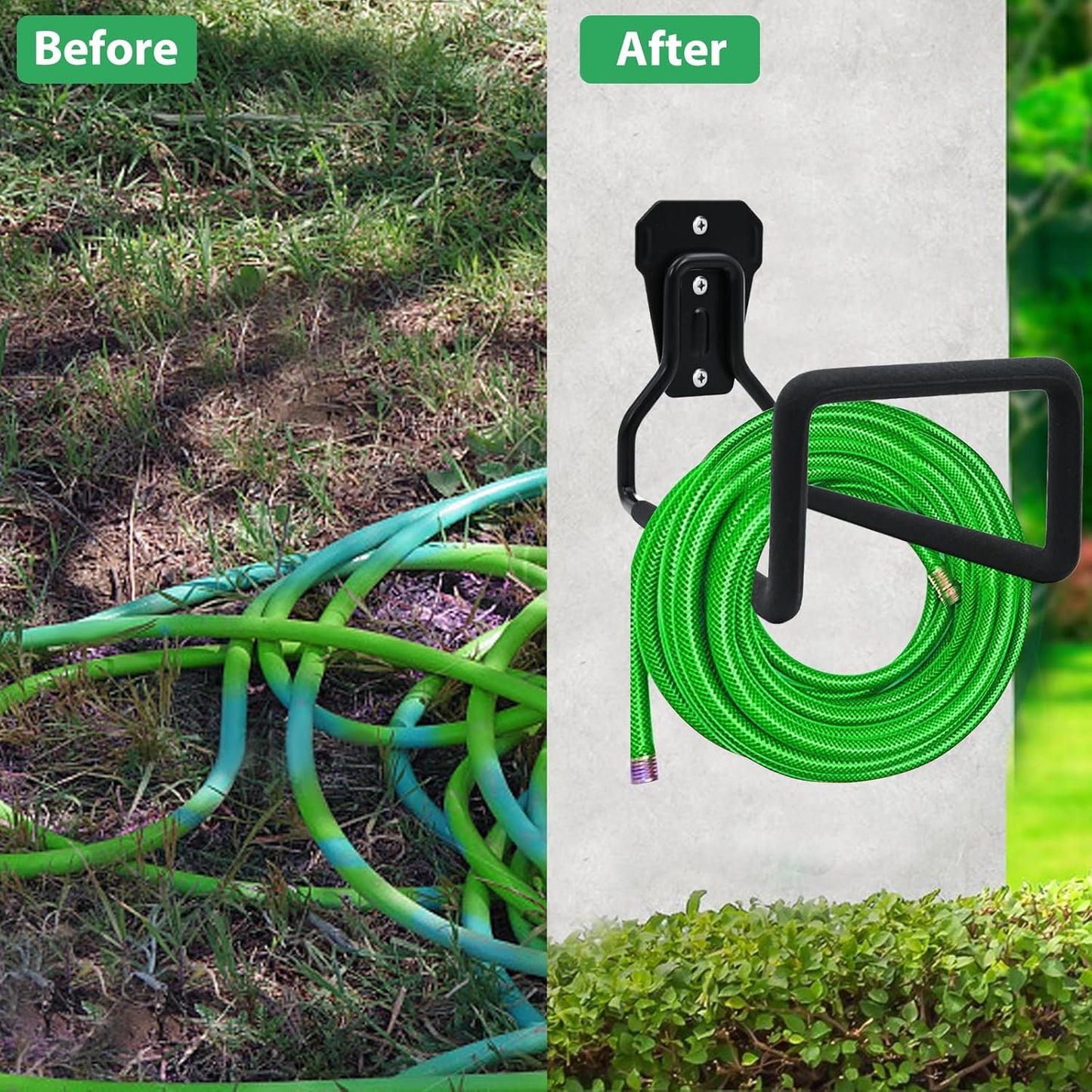 Garden Hose Holder - Hose Hanger Wall Mount, Heavy Duty Water Hose Holder for Outdoor/Indoor Use in Yard, Metal Durable Hose Hooks, Ideal for Water Hose Storage