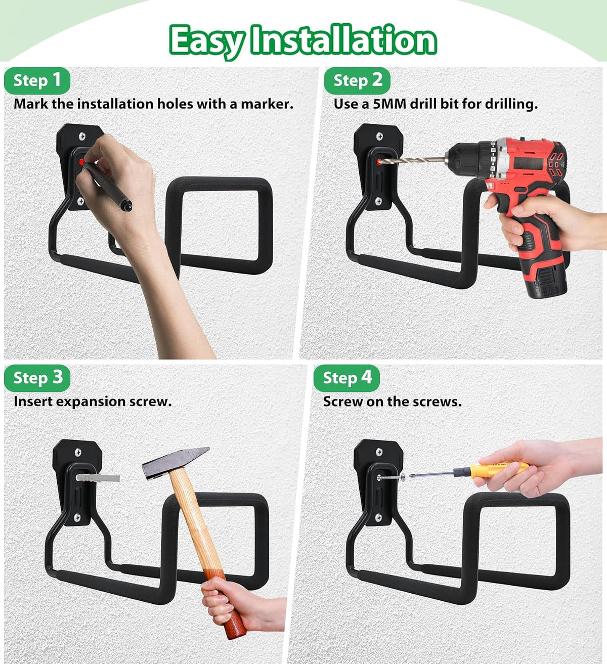 Garden Hose Holder - Hose Hanger Wall Mount, Heavy Duty Water Hose Holder for Outdoor/Indoor Use in Yard, Metal Durable Hose Hooks, Ideal for Water Hose Storage