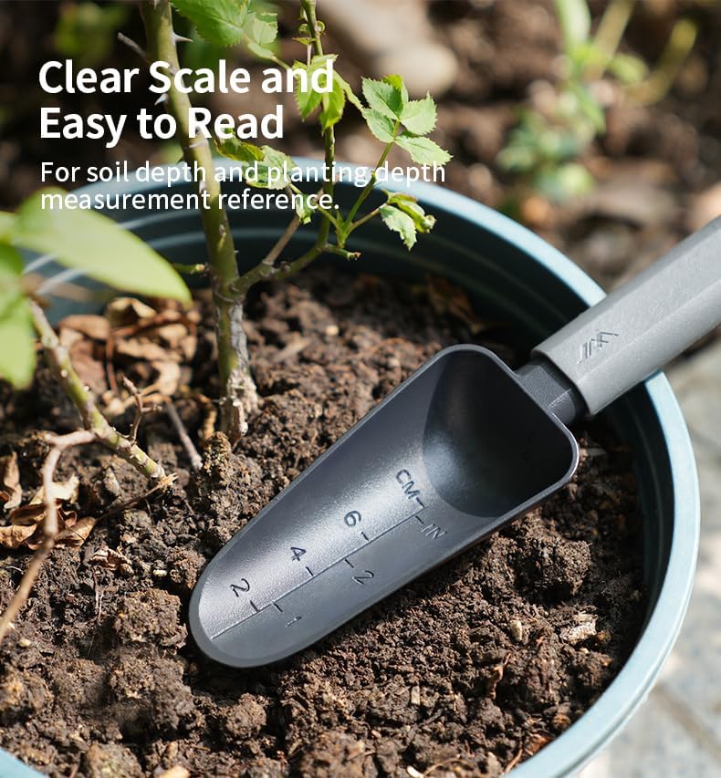 Aluminum Alloy Garden Trowel - Heavy Duty Hand Shovel with Laser Etched Measurement Marks, Rust Resistant Transplanter Tool with Ergonomic Grip for Weeding, Planting & Digging, Black