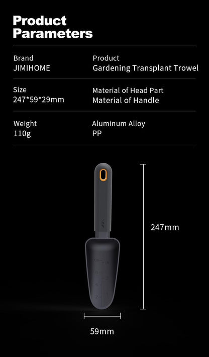 Aluminum Alloy Garden Trowel - Heavy Duty Hand Shovel with Laser Etched Measurement Marks, Rust Resistant Transplanter Tool with Ergonomic Grip for Weeding, Planting & Digging, Black