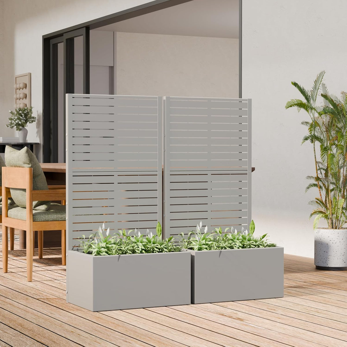 Casaphoria Metal Raised Garden Bed with Trellis and Wheels, 72"x47"x16" Planter Box for Climbing Plants, Vegetables & Vines, Features Drainage Holes and Privacy Screen (Black-Louver) - Colors A