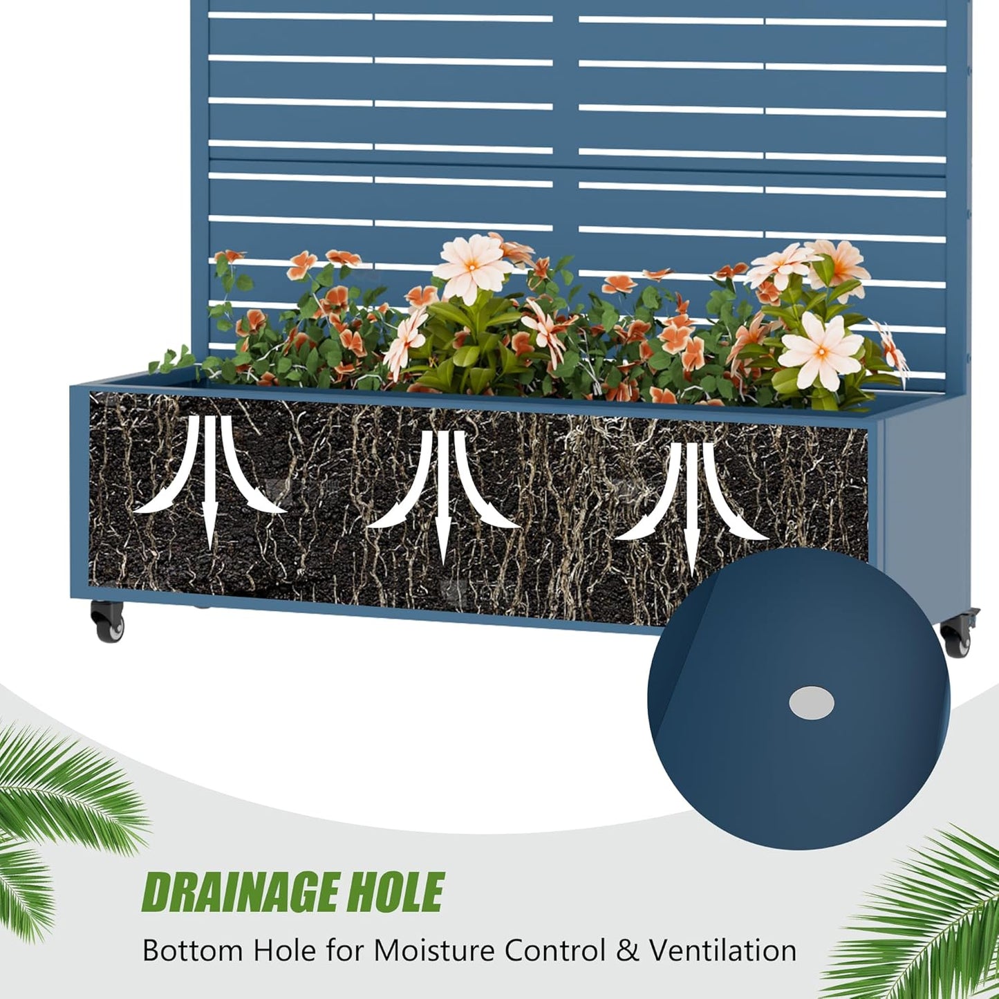 Casaphoria Metal Raised Garden Bed with Trellis and Wheels, 72"x47"x16" Planter Box for Climbing Plants, Vegetables & Vines, Features Drainage Holes and Privacy Screen (Black-Louver) - Colors C