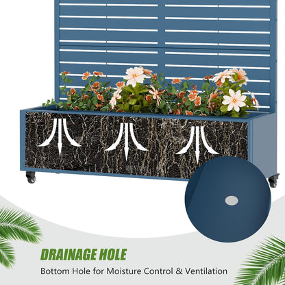 Casaphoria Metal Raised Garden Bed with Trellis and Wheels, 72"x47"x16" Planter Box for Climbing Plants, Vegetables & Vines, Features Drainage Holes and Privacy Screen (Black-Louver) - Colors C