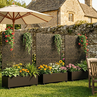 Casaphoria Metal Raised Garden Bed with Trellis and Wheels, 72"x47"x16" Planter Box for Climbing Plants, Vegetables & Vines, Features Drainage Holes and Privacy Screen (Black-Louver) - Colors A