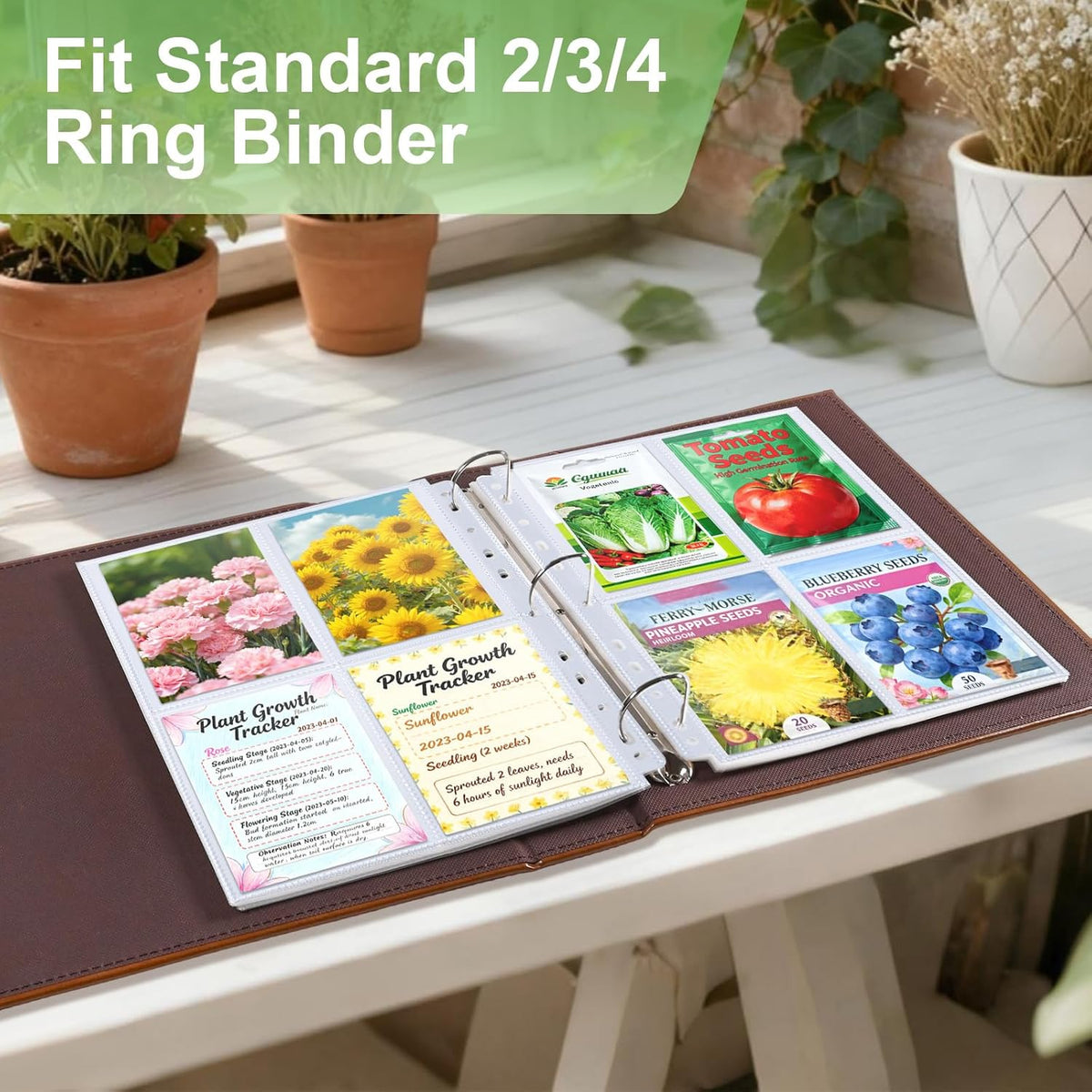 240 Pockets 3.5x5” Seed Packet Sleeves, 30 Pack Double Sided 4 Pocket Seed Organizer Sheet,Heavy Duty Garden Seeds Storage Pages for 3 Ring Binder, 8.5x11” Top Loading Clear Photo, Index Card Sleeves