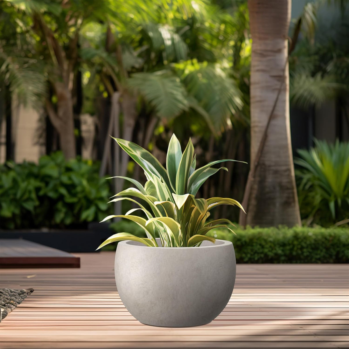Large Round Bowl Vintage BRN Concrete Planter 19.9" Dia, Outdoor