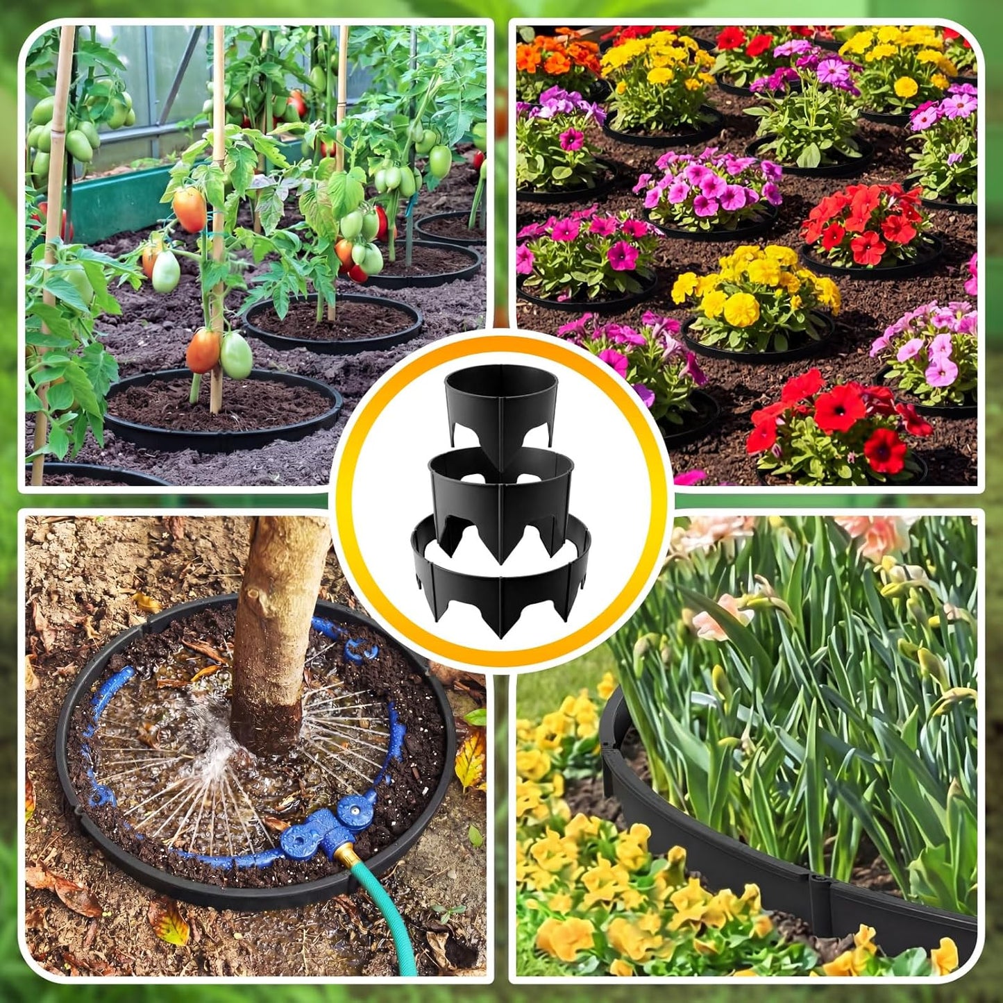 50 Pcs Planting Grow Rings, Diameter Range 8.2-15.7 Inches, Adjustable Interlocking Plant Support Rings with Mallet, Reusable Tree Watering Ring for Garden Root Irrigation (Black)