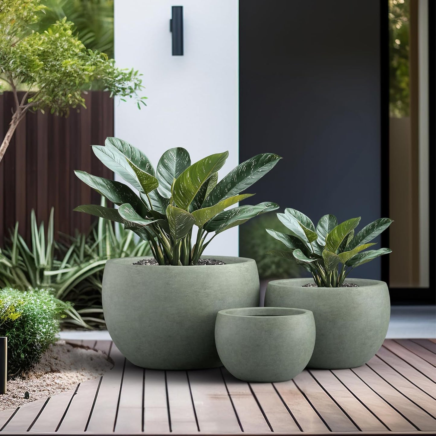 Large Round Bowl Vintage BRN Concrete Planter 19.9" Dia, Outdoor