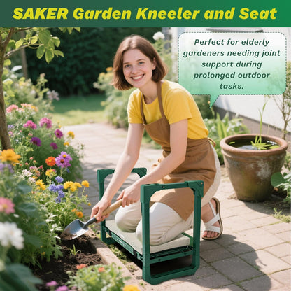Saker Garden Kneeler and Seat Foldable Gardening Stool with Extendable Legs & Thickened Pad, Tool/Storage Bag, Heavy Duty 400lbs Support for Elderly, Gardening, Outdoor Use
