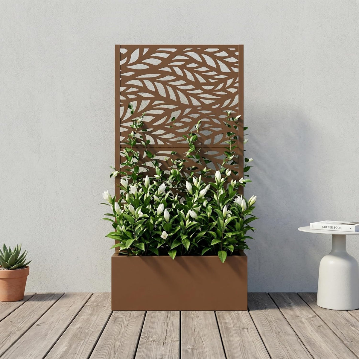 Casaphoria Metal Raised Garden Bed with Trellis and Wheels, 72"x47"x16" Planter Box for Climbing Plants, Vegetables & Vines, Features Drainage Holes and Privacy Screen (Black-Louver) - Colors C
