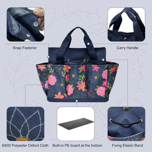 Waterproof Garden Tool Bag, 600D Oxford Portable Gardening Tote with Handle & Multi Pockets, Ideal Gifts for Parents Women (Green, Tools Not Included)