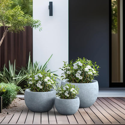 Large Round Bowl Vintage BRN Concrete Planter 19.9" Dia, Outdoor