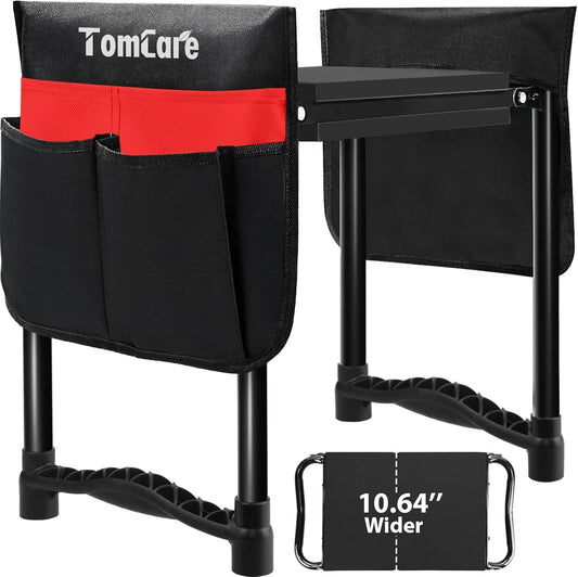 TomCare Garden Kneeler and Seat 10.64” Wider Larger Soft Kneeling Pad Garden Bench with 2 Large Tool Pouches Heavy Duty Garden Stool Foldable Tools Gardening Gifts for Women Men Gardeners
