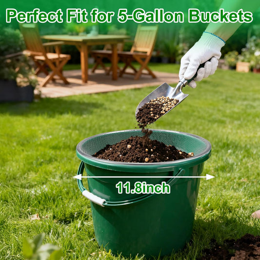 2 Pack Soil Sifter for Gardening - Rock Compost Sand Sifter Fits 5-Gallon Buckets 1/4 Inch & 1/8 Inch Mesh Sifting Screen Sieve for Gravel, Dirt, Sawdust with Repotting Mat