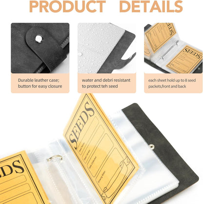 Seed Packet Organizer Binder, Garden Planner Packet with 25 Pack Clear Pocket Sleeves(Slot 3.9" x 5.5") 50Pcs Seed Storage Envelopes, Fit for Standard Seed Packets